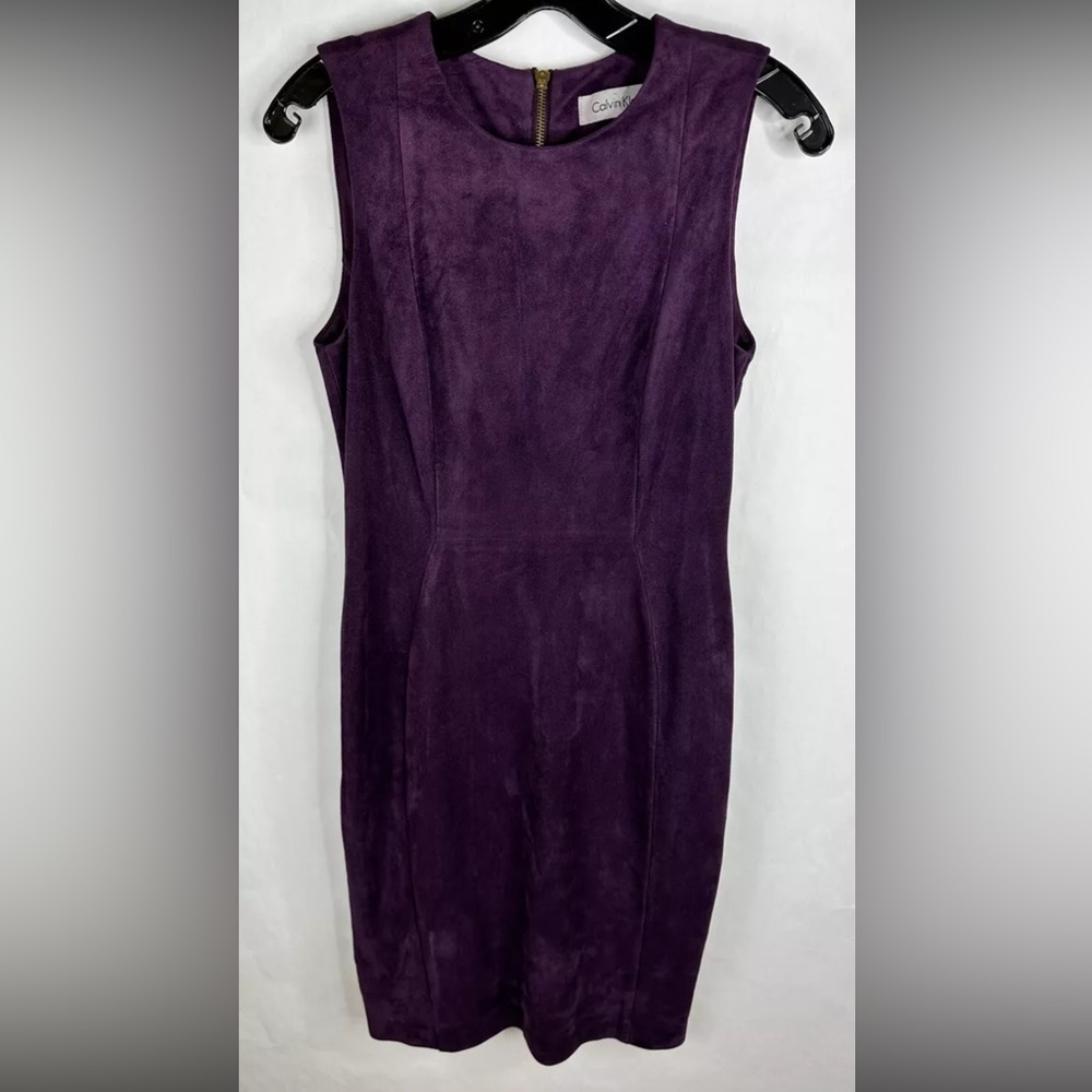 Calvin Klein Dress Womens 4 Purple Sheath Sleeveless Velvet Lined Stretch
